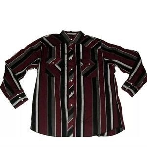 Frontier Vintage Mens Pearl Button Burgundy Black Long Sleeve Shirt sz. XL New